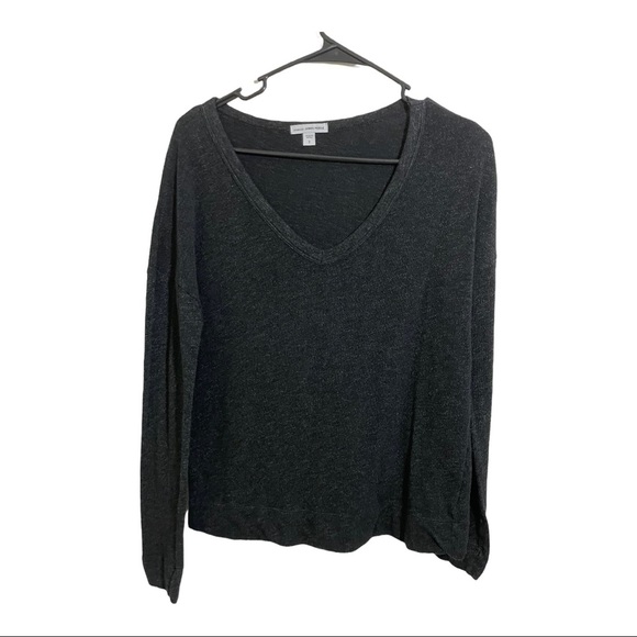 James Perse pullover V-Neck grey black sweater long sleeve. Size 2 - Picture 1 of 7